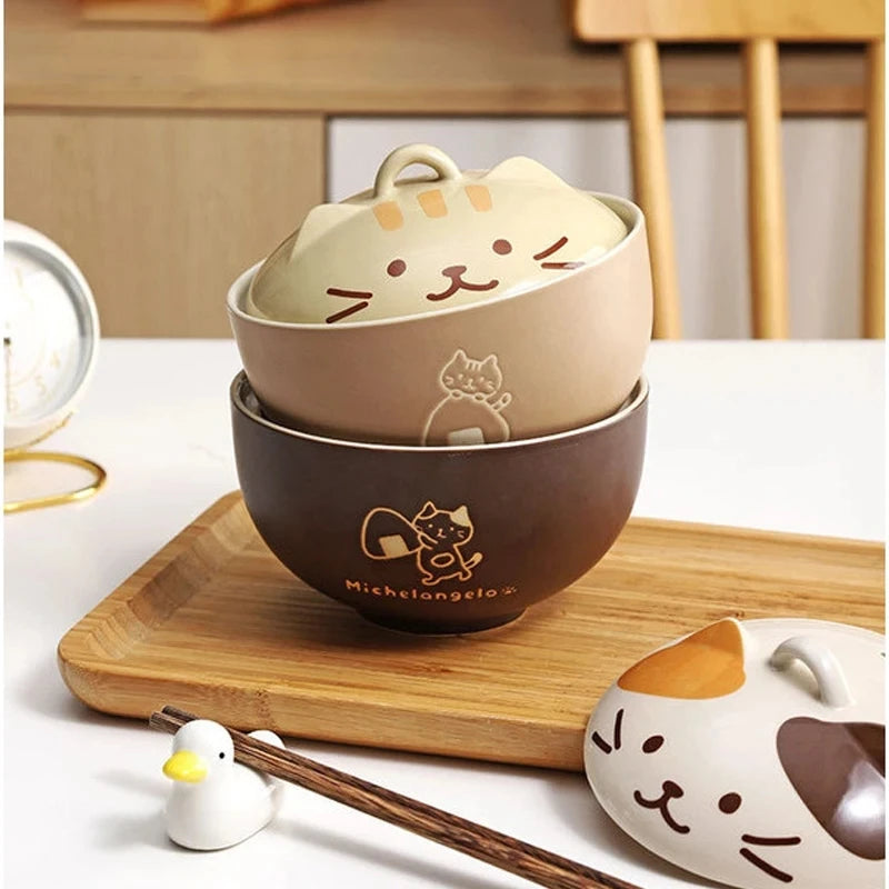 Cat Noodle Bowl with Lid